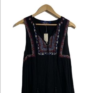 Blue Rain Francesca’s embroidered dress tassel detail small‎ NWT lined black
